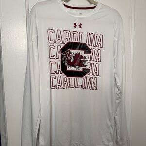 Under Armour White and Red Carolina Long Sleeve Tee